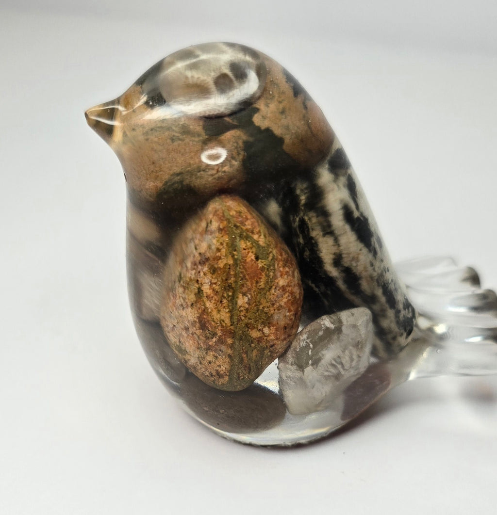 Petoskey Stone bird with Michigan rocks