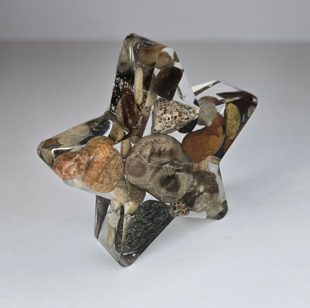 Medium star with Petoskey stone & Michigan rocks
