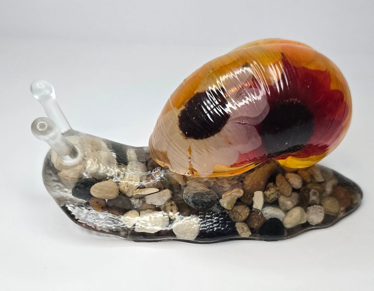 Large flower bouquet SNAIL with petoskey stone & Michigan rocks