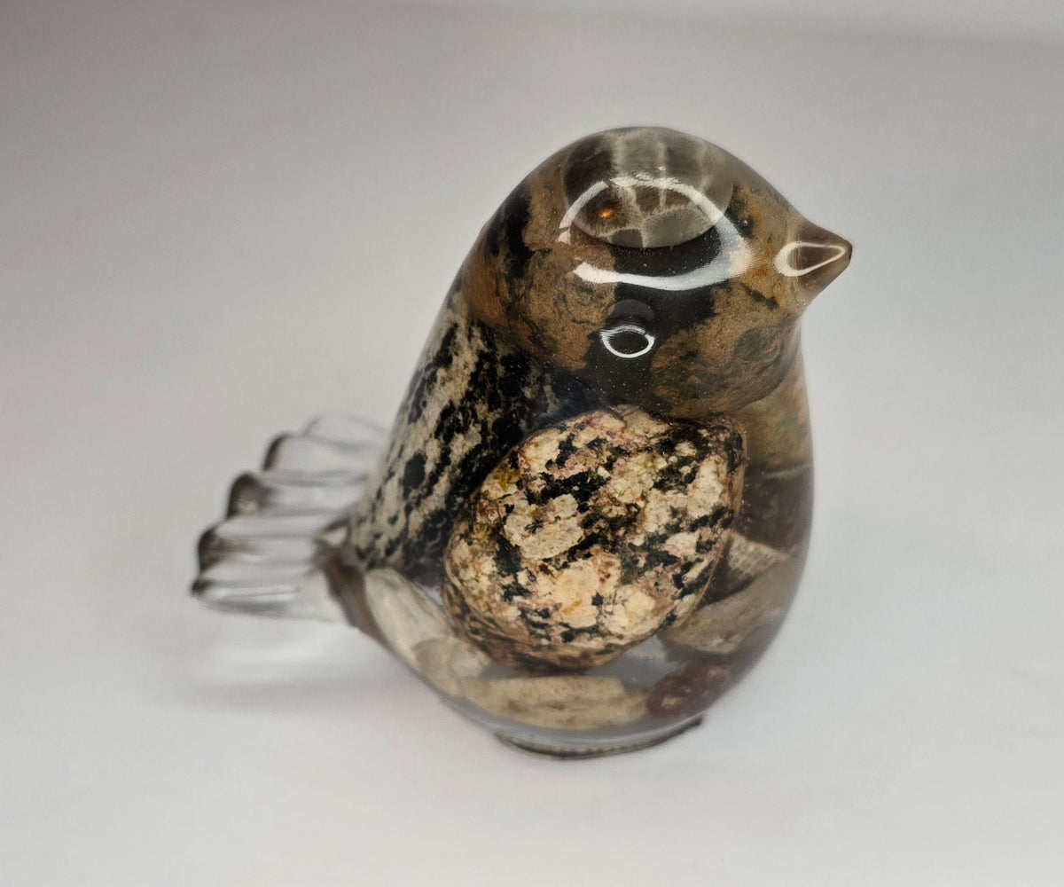 Petoskey Stone bird with Michigan rocks