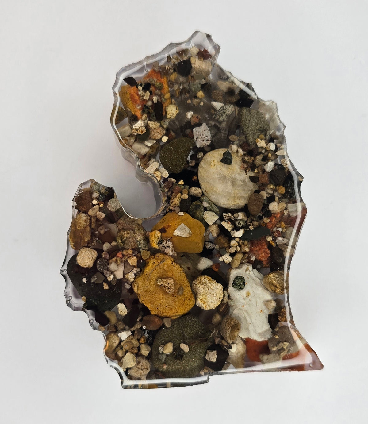 Michigan mitten with Michigan rocks and Petoskey stone